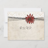 Vintag Red Daisy Wedding RSVP Karte (Rückseite)