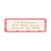 Vintag Red Damask Custom Christmas Rücksendeadress (Vorne)