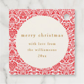 Vintag Red Damask Festive Custom Frohe Weihnachten Geschenkanhänger (Rückseite)