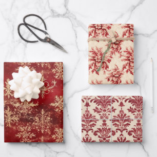 Vintag Red Damask Muster Christmas Mix Geschenkpapier Set