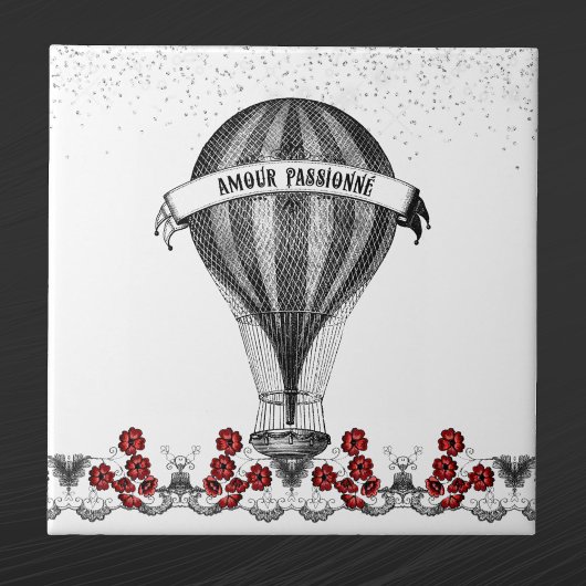 Vintag Red Floral Hot Air Ballon Fliese