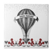 Vintag Red Floral Hot Air Ballon Fliese (Vorderseite)