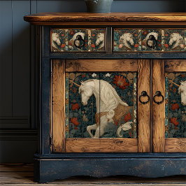 Vintag Red Floral William Morris Style Unicorn Seidenpapier