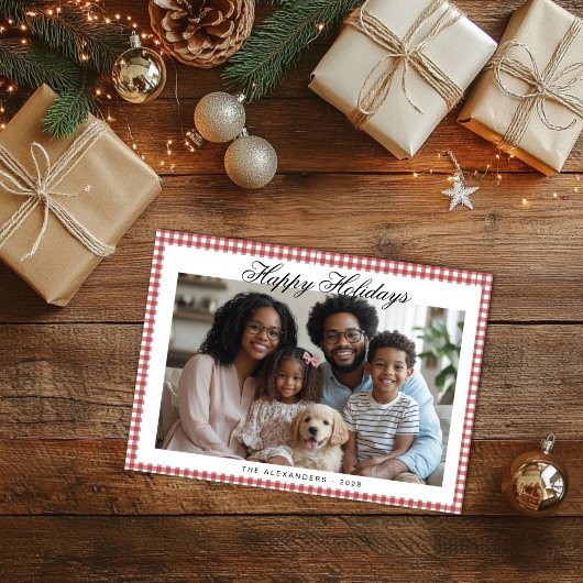 Vintag Red Gingham Holiday Foto Feiertagskarte