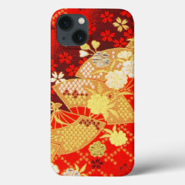 Vintag Red Gold Japanisch Kimono Fan Floral Case-Mate iPhone Hülle