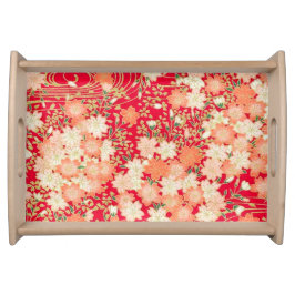 Vintag Red Gold Japanische Kimono Blume Serviertablett