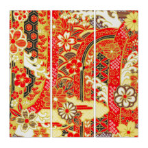Vintag Red Gold Japanische Kimono Blume