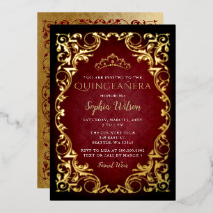 Vintag Red Gold Princess Tiara Quinceañera Folieneinladung