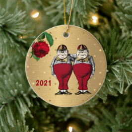 Vintag Red Gold Tweedles Weihnachten Keramik Ornament