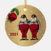 Vintag Red Gold Tweedles Weihnachten Keramik Ornament (Vorne)
