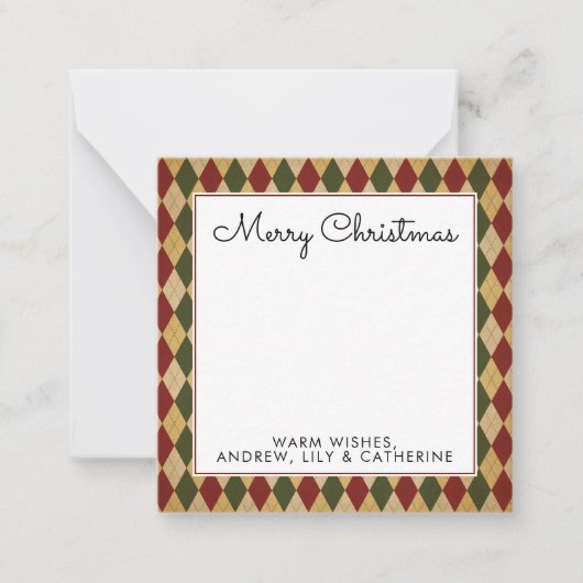 Vintag Red Green Diamond Frohe Weihnachtsgrüße Mitteilungskarte (Vorderseite)