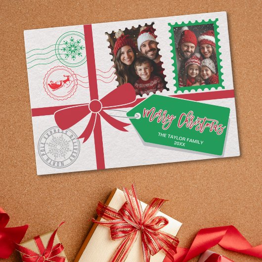 Vintag Red Green Gift Bow Foto Frohe Weihnachten
