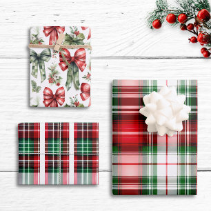 Vintag Red Green Kariert Farm Lux Weihnachten Geschenkpapier Set