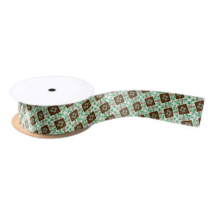 Vintag Red Green White Barcelona Flora Satinband