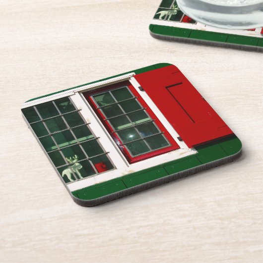 Vintag Red Green White Window Folklore Untersetzer (Linke Seite)