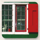 Vintag Red Green White Window Folklore Untersetzer (Vorderseite)