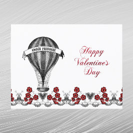 Vintag Red Hot Air Ballon Valentine Feiertagspostkarte