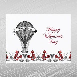 Vintag Red Hot Air Ballon Valentine Feiertagspostkarte