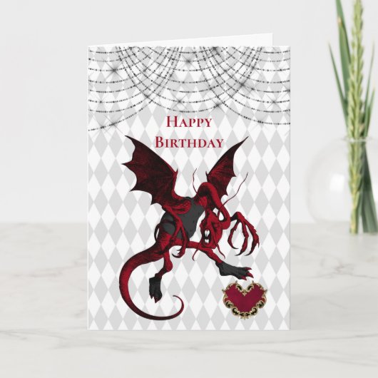 Vintag Red Jabberwocky Dragon Birthday Karte (Vorderseite)