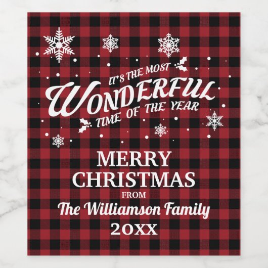 Vintag Red Kariert Frohe Weihnachten Weinetikett (Einzelnes Label)