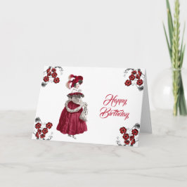 Vintag Red Lady Floral Elegante Geburtstag Karte