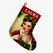 Vintag Red Lady Retro Großer Weihnachtsstrumpf (Vorderansicht (hängend))