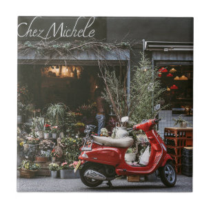 Vintag Red Motor Scooter Fliese