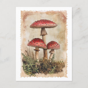 Vintag Red Mushroom Postcard Postkarte