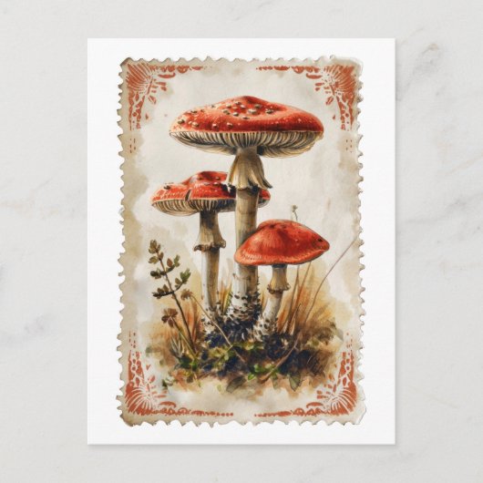 Vintag Red Mushroom Postcard Postkarte (Vorderseite)