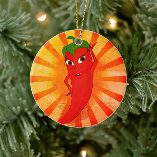 Vintag Red Pepper Superstar Keramik Ornament (Baum)