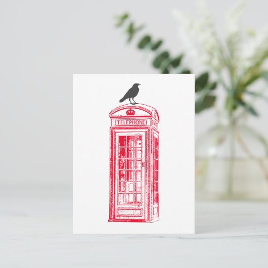 Vintag Red Phone Booth & Raven Postkarte (Stehend Vorderseite)