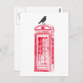 Vintag Red Phone Booth & Raven Postkarte (Vorne/Hinten)
