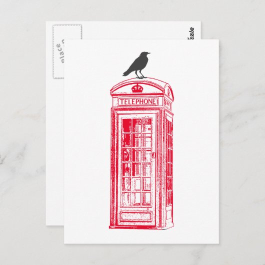 Vintag Red Phone Booth & Raven Postkarte (Vorne/Hinten)