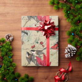 Vintag Red Poinsettia Birds Weihnachten Geschenkpapier