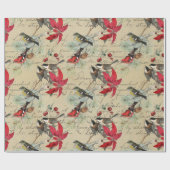 Vintag Red Poinsettia Birds Weihnachten Geschenkpapier (Flach)