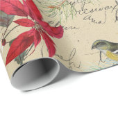 Vintag Red Poinsettia Birds Weihnachten Geschenkpapier (Rolleneckpunkt)