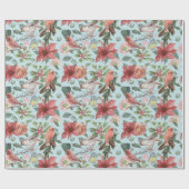 Vintag Red Poinsettia Kardinal Birnen Weihnachten Geschenkpapier (Flach)
