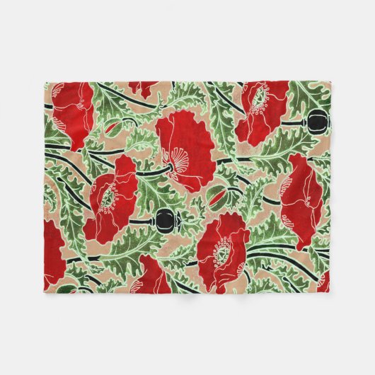 Vintag Red Poppy Fleece Blanket (Vorderseite (Horizontal))
