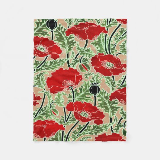 Vintag Red Poppy Fleece Blanket (Vorderseite)