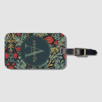 Vintag Red Poppy Floral William Morris Monogram