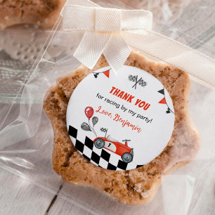 Vintag Red Race Car 1. Geburtstagsaufkleber Runder Aufkleber