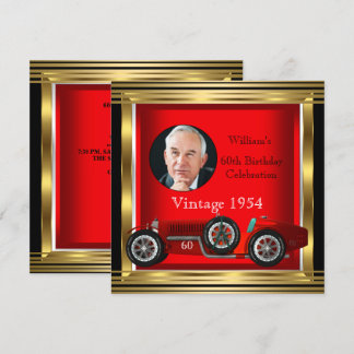 Vintag Red Racing Car Mans 60. Geburtstag Foto Einladung