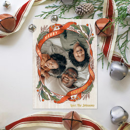 Vintag Red Ribons Holly Frohe Weihnachts-Foto Folien Feiertagskarte