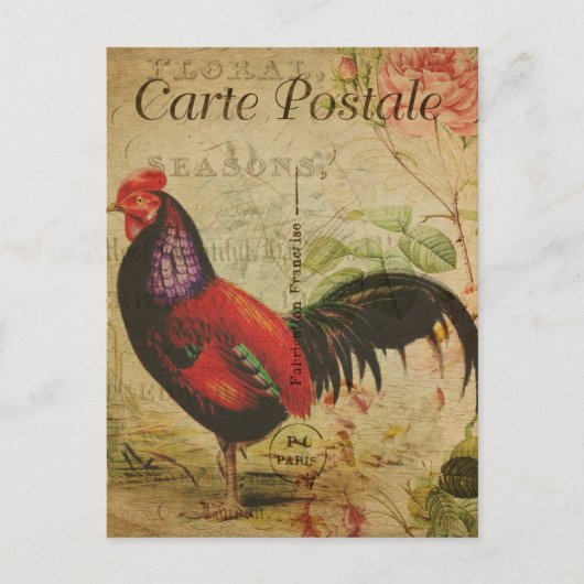 Vintag Red Rooster Postkarte (Vorderseite)