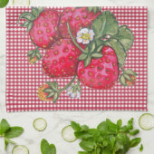 Vintag Red Strawberry Gingham Country Rustikal Geschirrtuch (Gefaltet)