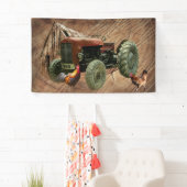 Vintag Red Tractor Barn Rooster Hen Banner (Insitu)