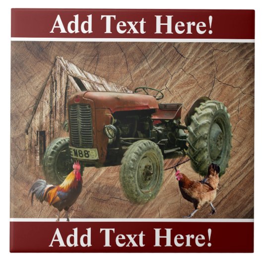 Vintag Red Tractor Rooster Hen Barn Fliese (Vorderseite)