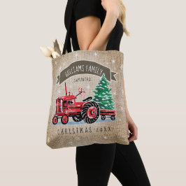 Vintag Red Traktor Weihnachtsbaum Burlap Name Tasche