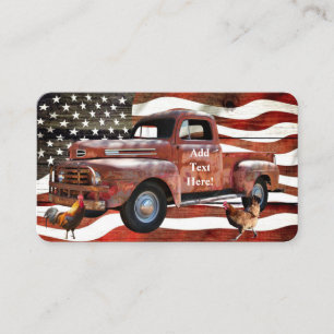 Vintag Red Truck American Flag Rooster Hen Visitenkarte