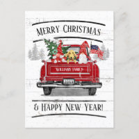 Vintag Red Truck Gnome Couple Dog Patriotic Xmas